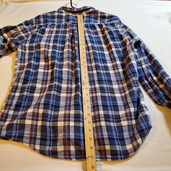 American Heritage Flannel Shirt Mens Large Slim Fit Button Down Plaid Blue Brown - Picture 5 of 10